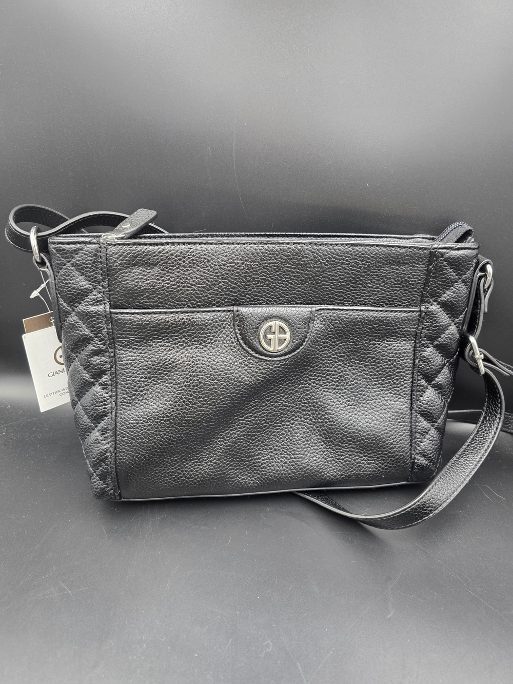 Giani Bernini Black Quilted-Trim Leather Crossbody